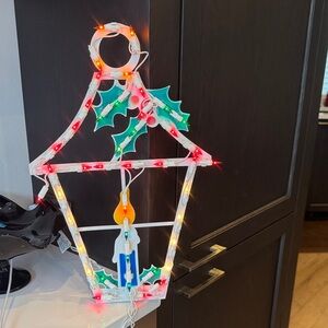 Vintage Lit Candle Lantern with Holly Accents